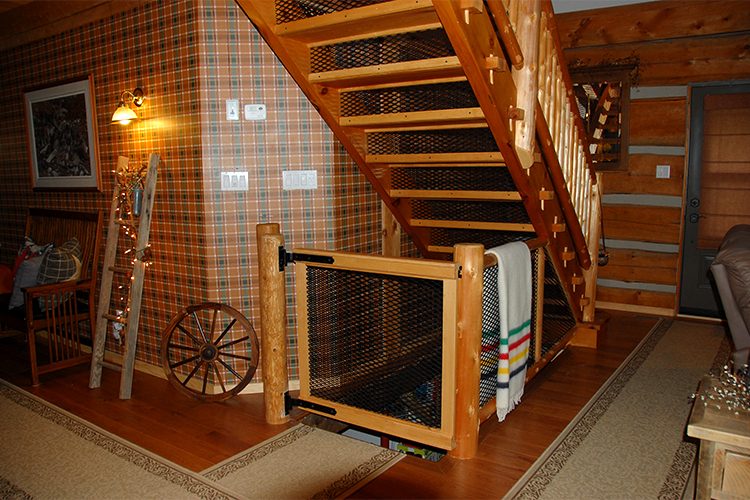 log staircase and railing