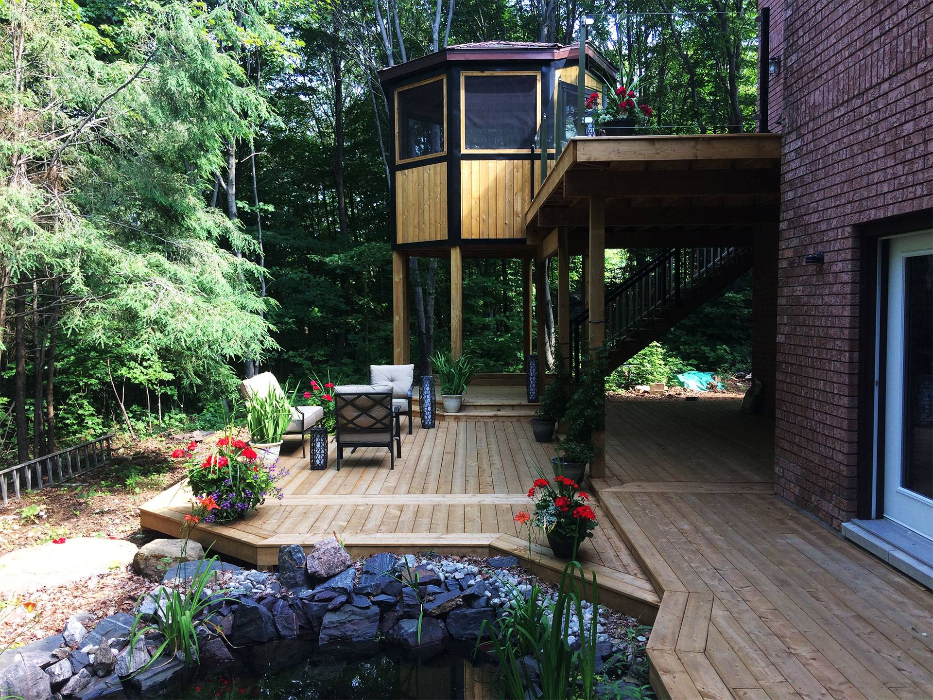 Photo of finished deck and gazebo by complete carpentry